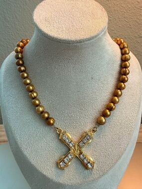 French Kande Gold Pearl Gold Cross Jewelry